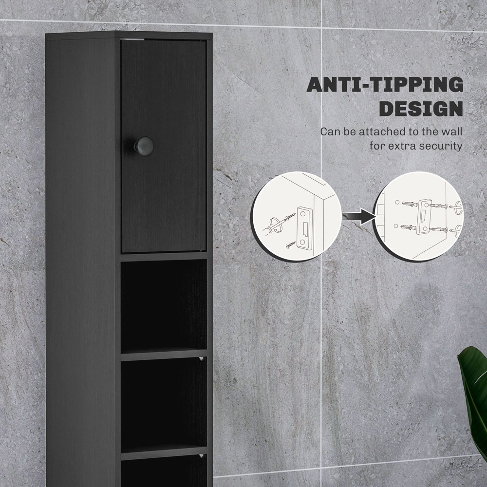 Kleankin 2 Door 4 Shelf Single Drawer Black Slim Bathroom Storage Cabinet Image 5