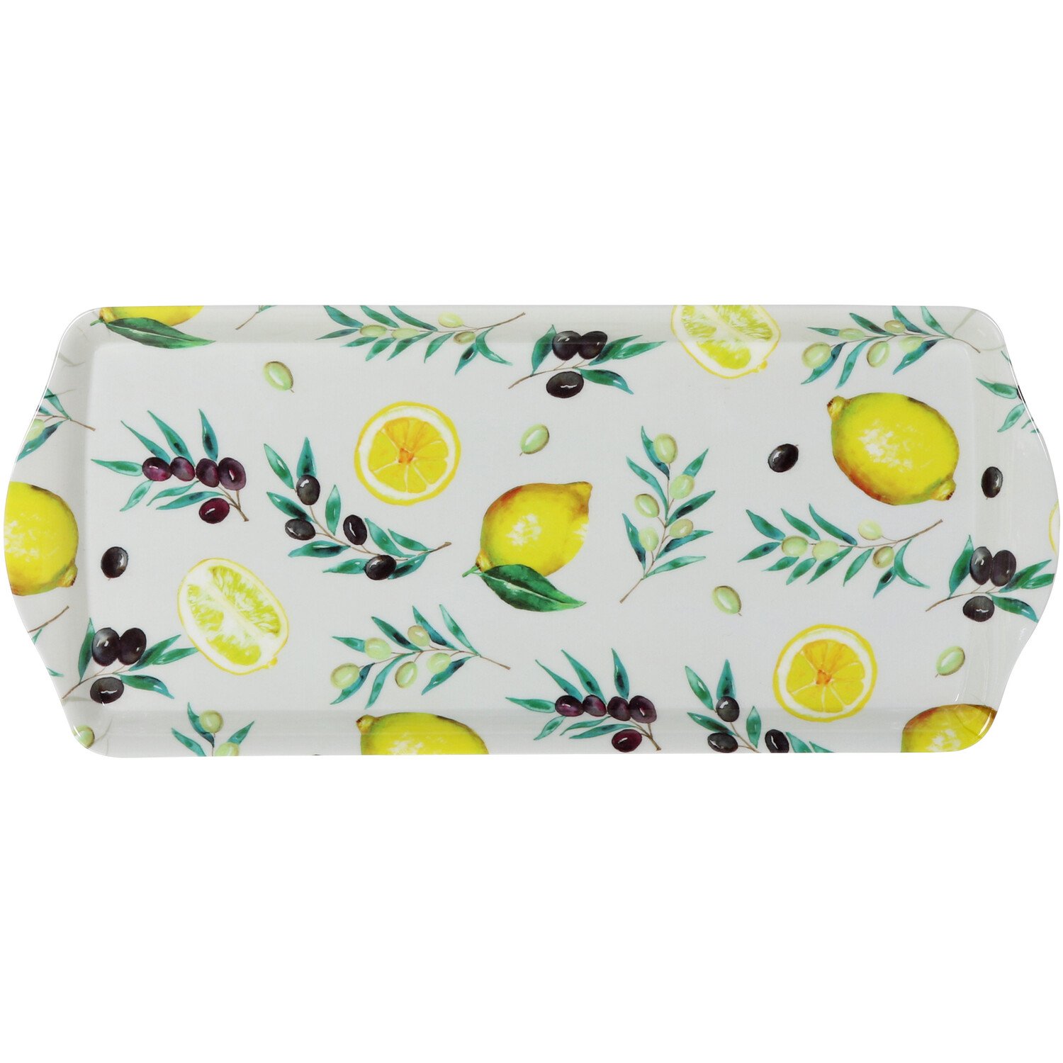 Lemons and Olives Tray - White / Long Drinks Tray Image 1