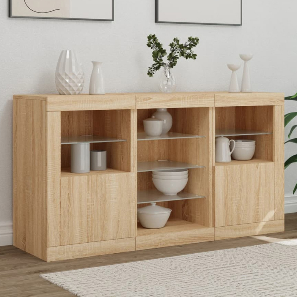 vidaXL 2 Door 8 Shelf Sonoma Oak Sideboard with LED Lights Image 1