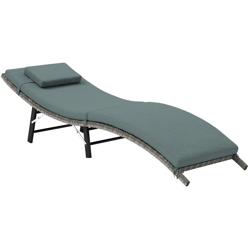 Outsunny Mixed Grey Folding Rattan Sun Lounger with Detachable Pillow Image 2