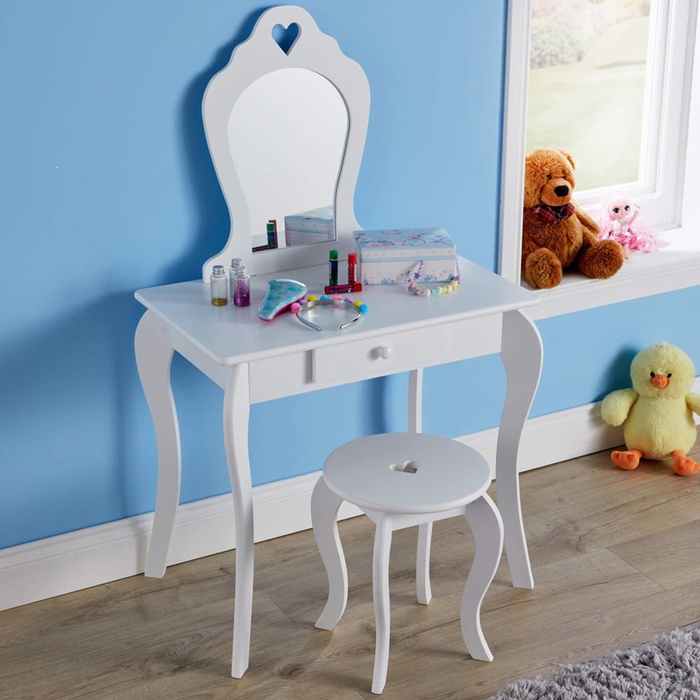 Home Source Belle Single Drawer White Kids Dressing Table Set Image 1