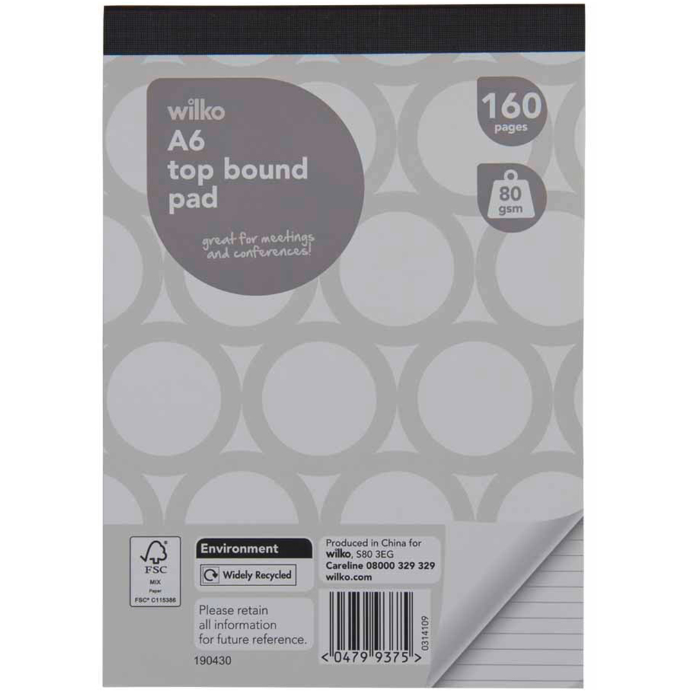 Wilko A6 Top Bound Notebook Image 1