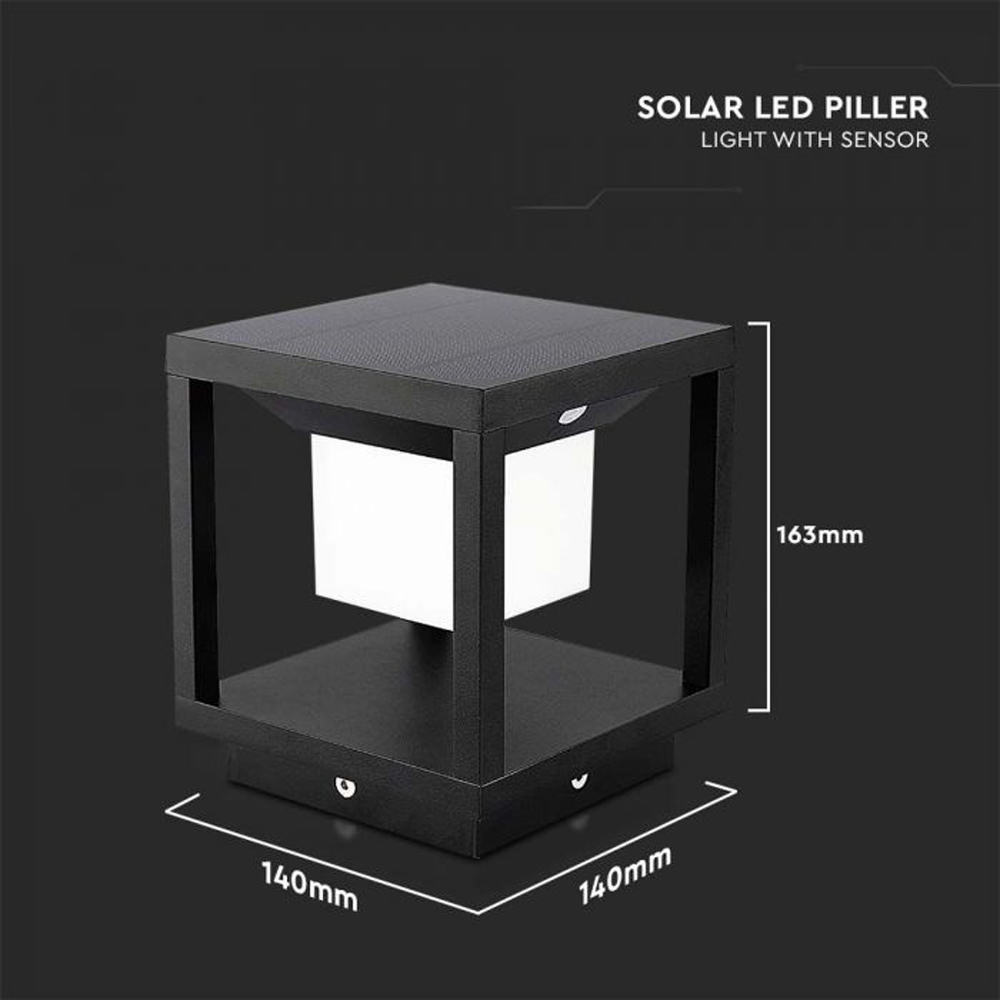 V-TAC Black Warm White LED Solar Pillar Light Image 9