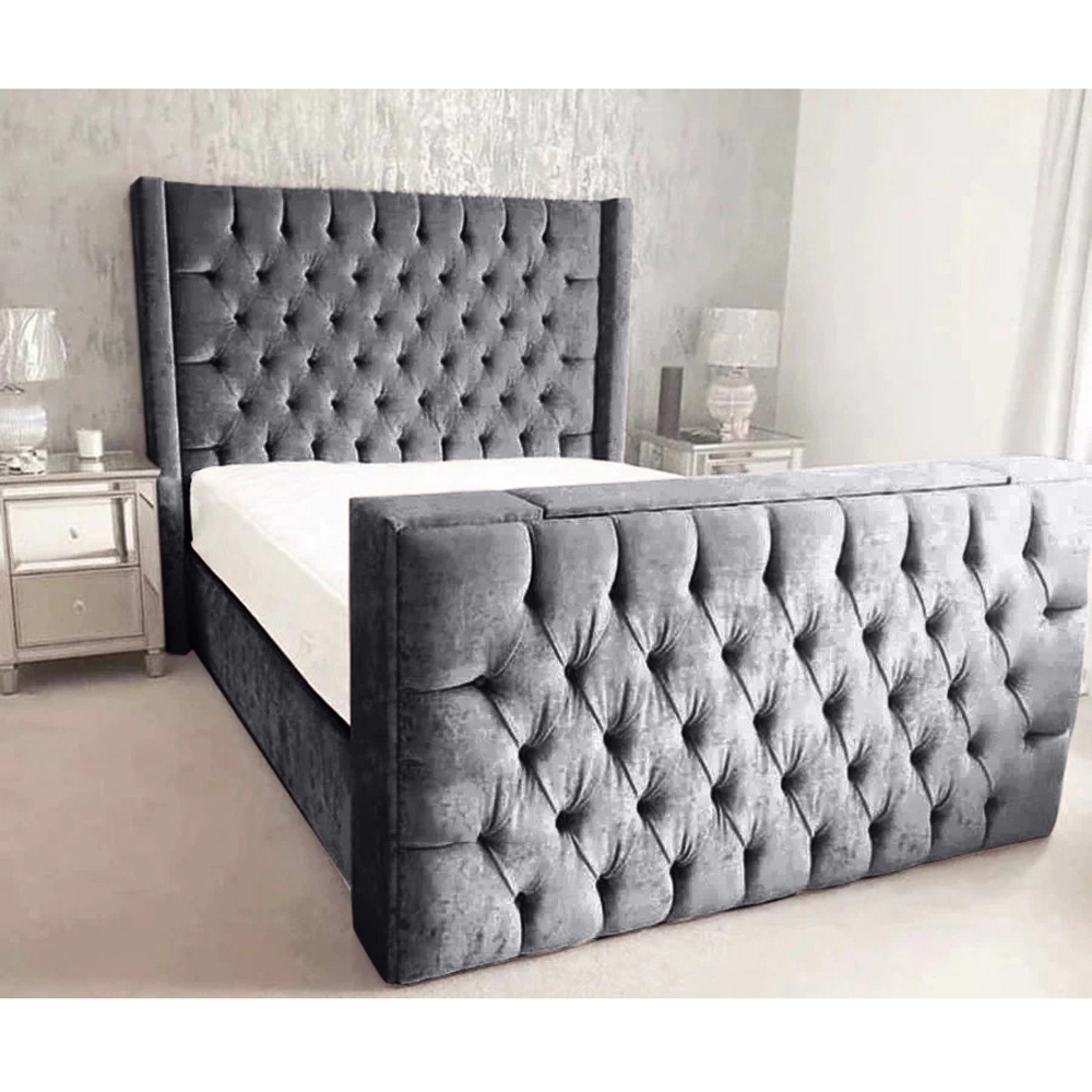 Eleganza Home Lokie Double Steel Plush TV Bed Frame with Headboard and Footboard Image 2