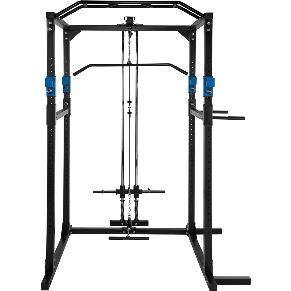 Multi-Gym - with lat pulldown bar, pull-up bar, dip station, barbell rack - Black/Blue Image 3