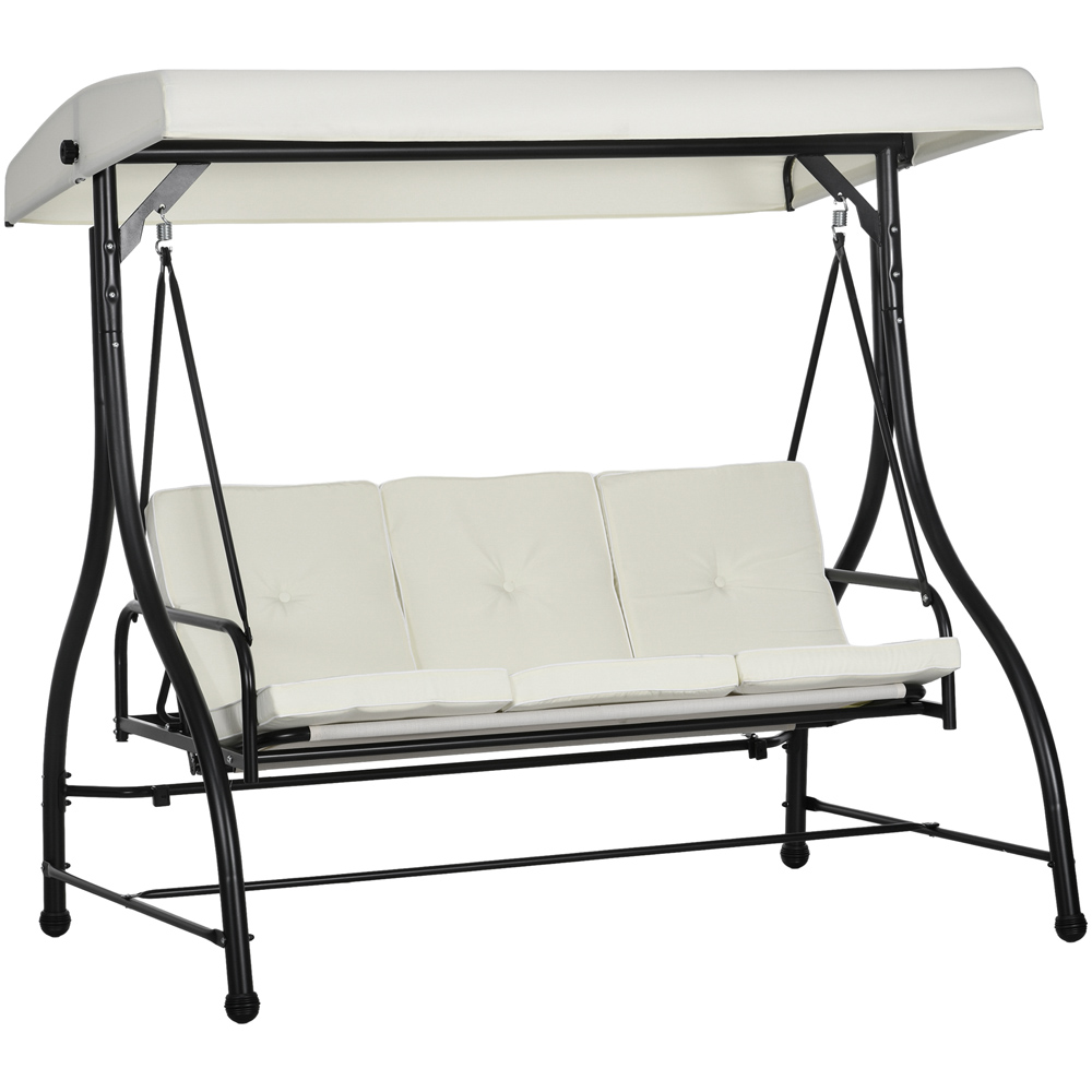 Outsunny 3 Seater Cream White Garden Swing Chair with Adjustable Canopy Image 2