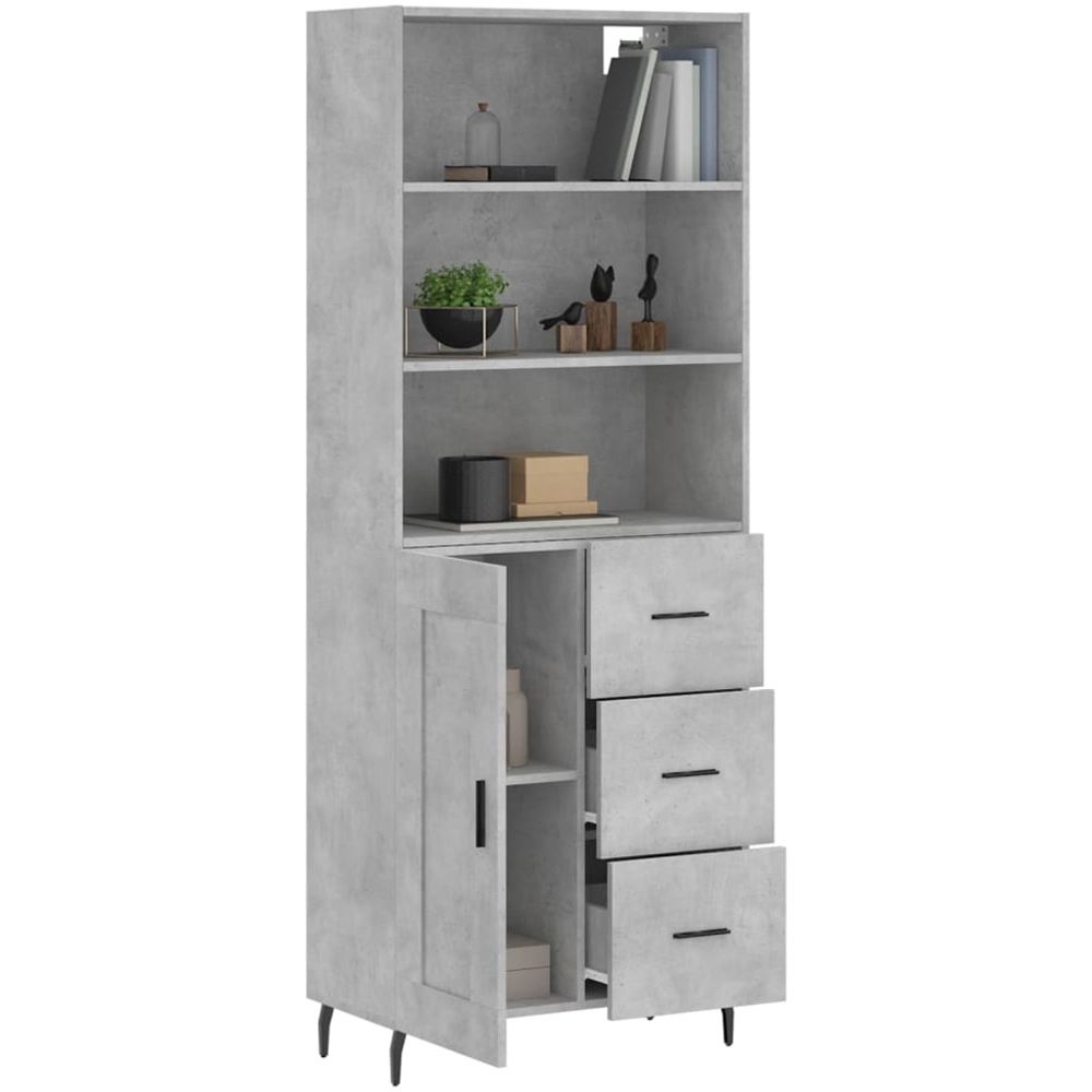 vidaXL Single Door 3 Drawer 3 Shelf Concrete Grey Highboard Image 3