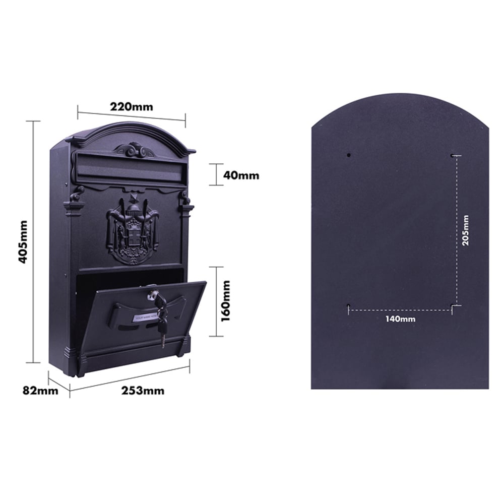 St Helens Black Locking Mounted Letter Box Image 9