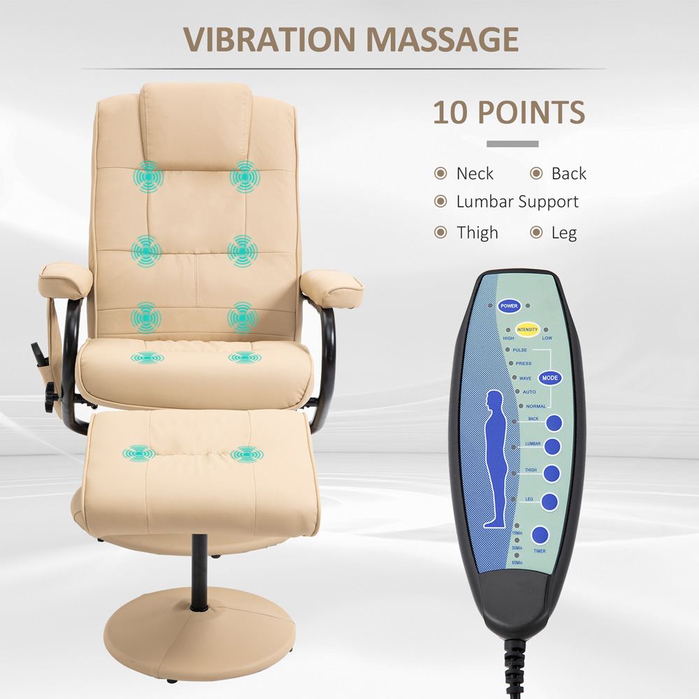 Portland Cream PU Leather Massage Manual Recliner Chair with Ottoman Image 5