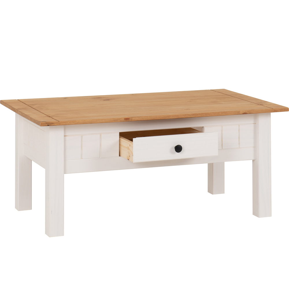 Seconique Panama Single Drawer White and Natural Wax Coffee Table Image 3