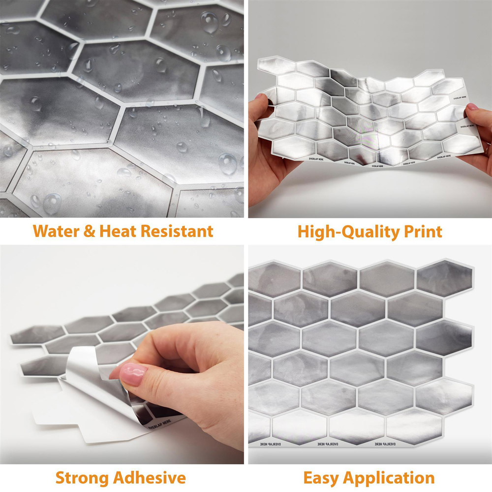 Walplus Honeycomb Hexa Shimmering Grey Tile Sticker 12 Pack Image 4
