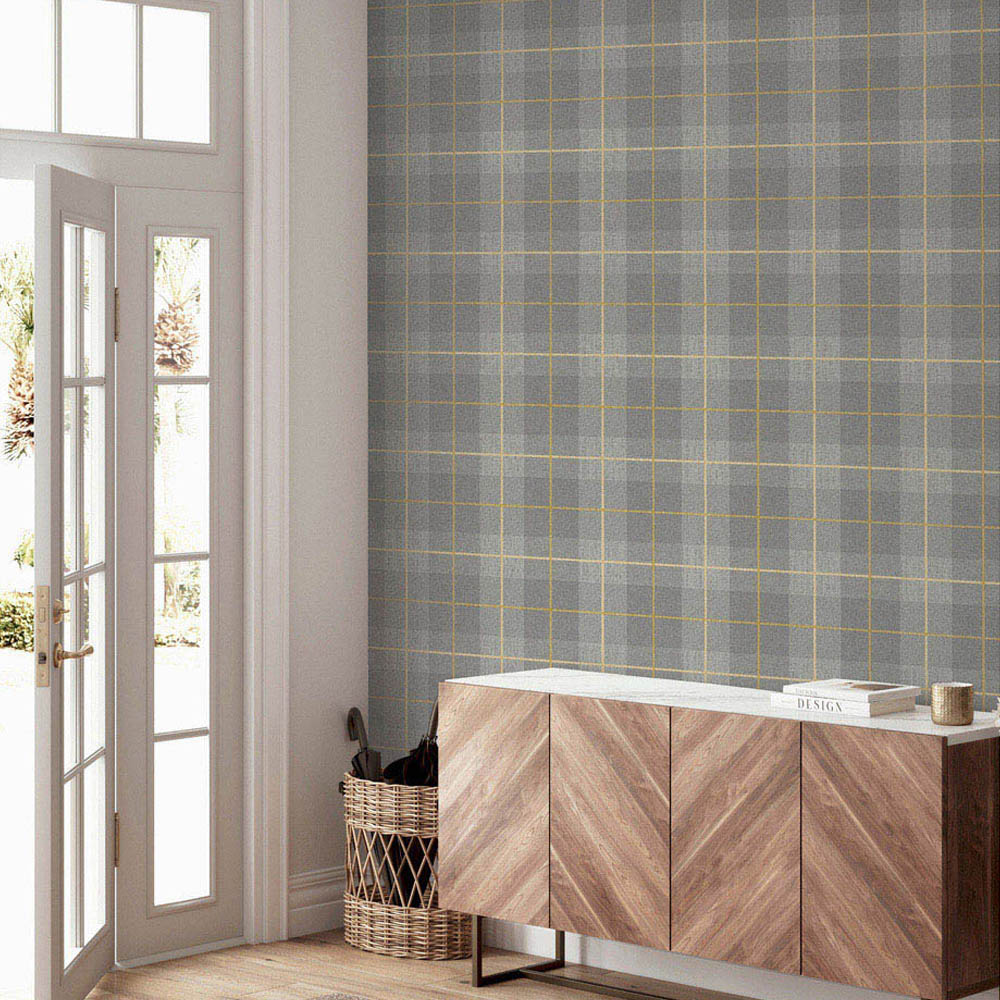 Arthouse Heritage Tartan Ochre and Grey Wallpaper Image 5