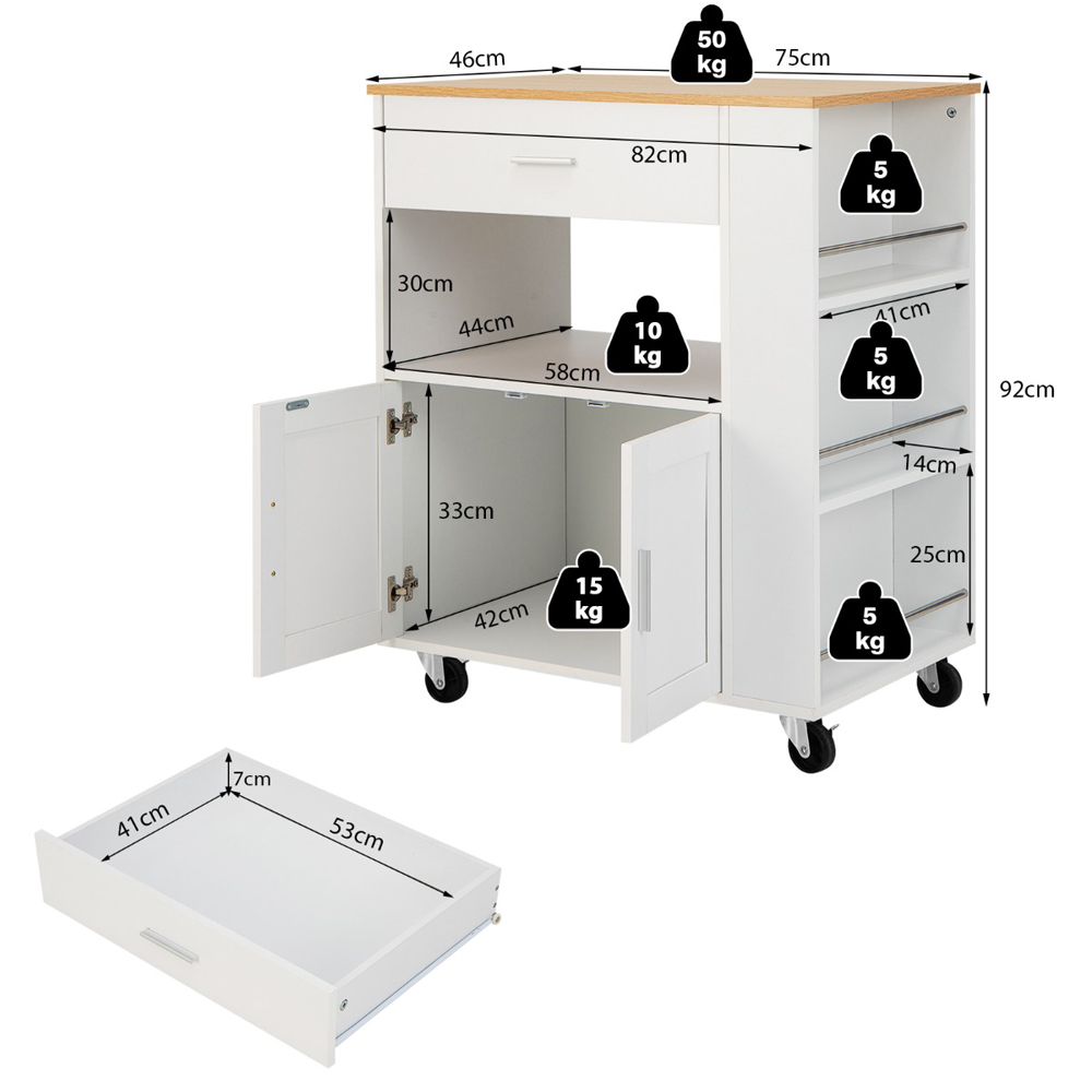 Costway 2 Door Single Drawer White Kitchen Island Trolley Image 9