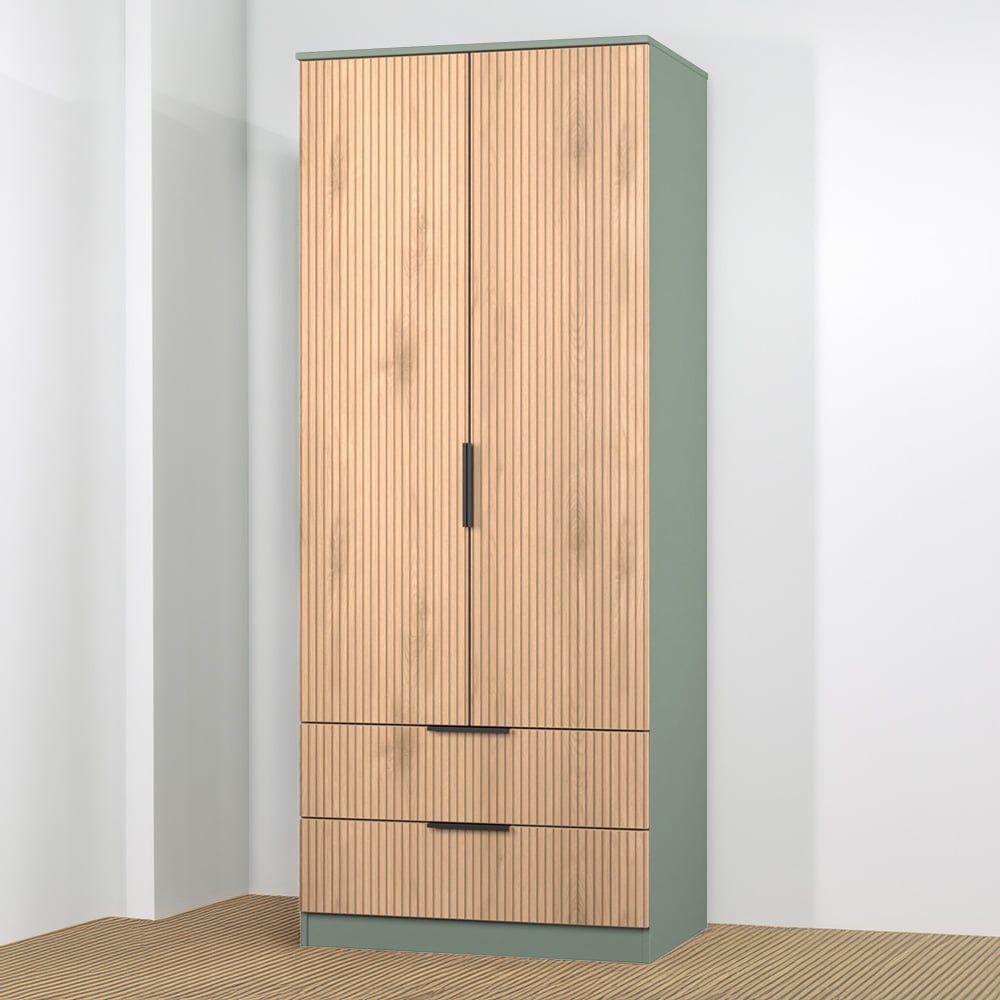 Crowndale Java 2 Door 2 Drawer Slatt Effect and Reed Green Wardrobe Image 1