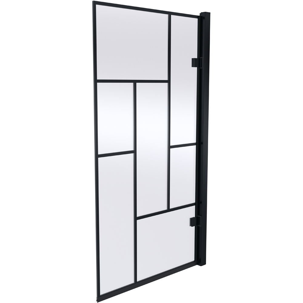 nuie Matt Black Abstract Square Shower Bath Screen 830mm Image 1