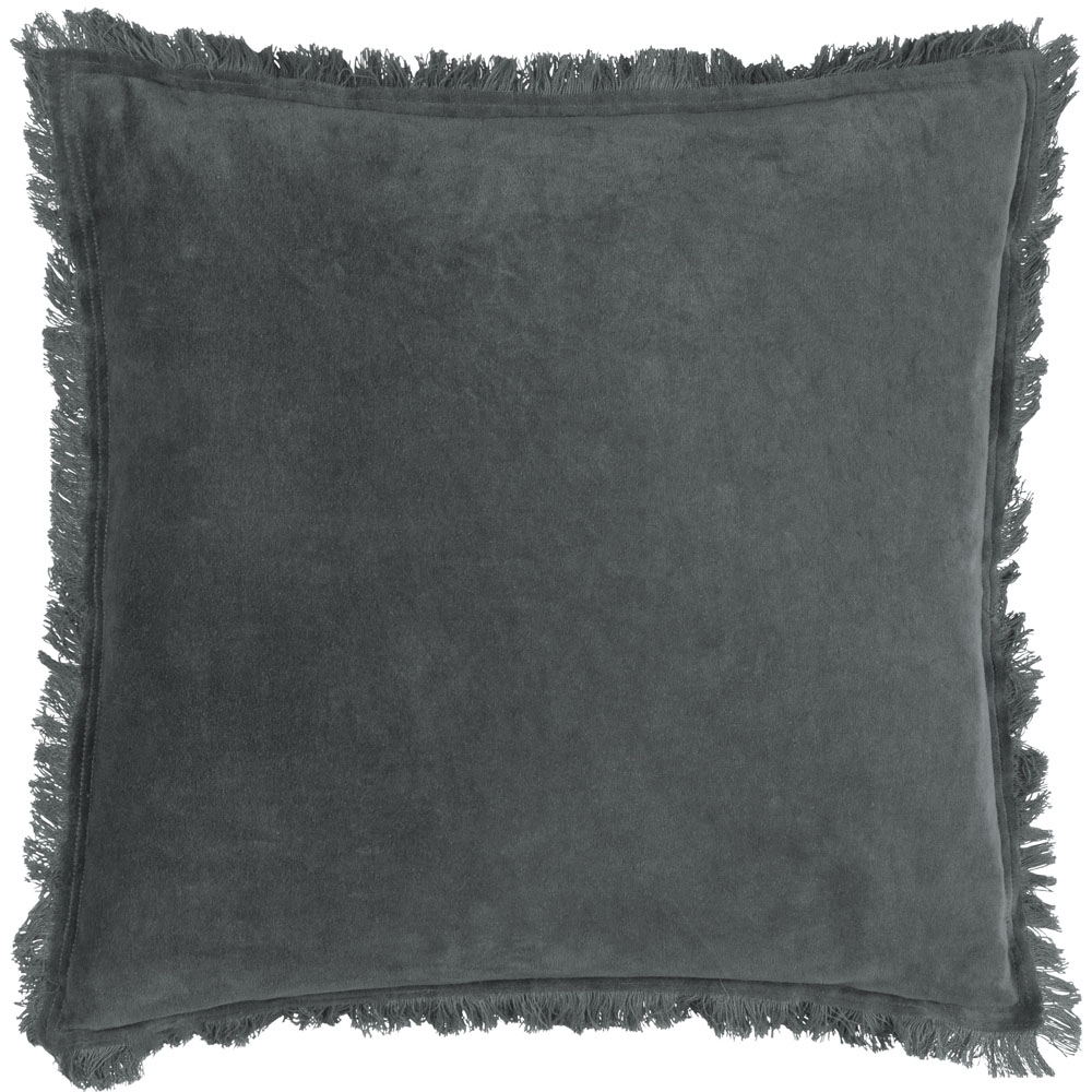 Yard Jaye Slate Velvet Fringed Cushion Image 1
