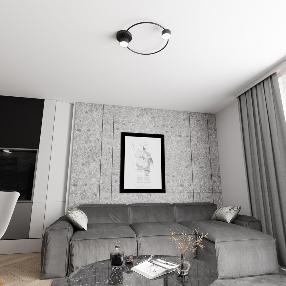 Emibig Lucio 2 Light Ring Design Black Ceiling Lamp Image 2