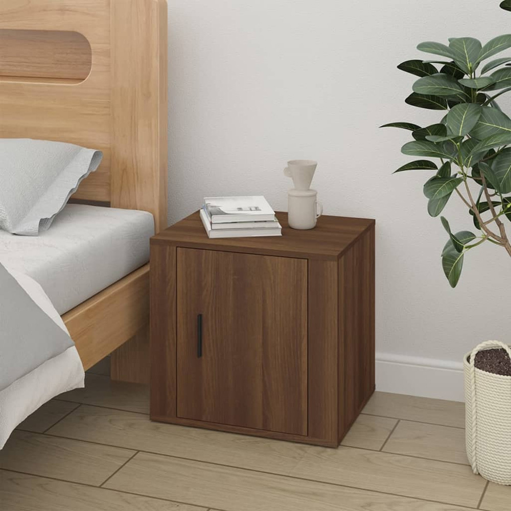 vidaXL Single Door Brown Oak Bedside Table Set of 2 Image 3