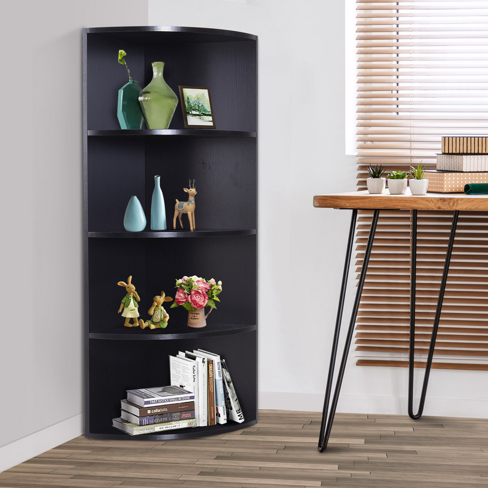 HOMCOM 4 Shelf Black Corner Bookshelf Image 4