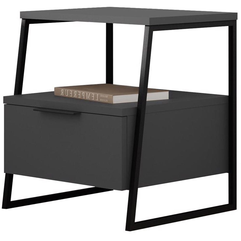 FWStyle Pal Single Drawer Single Shelf Anthracite Bedside Table Image 2