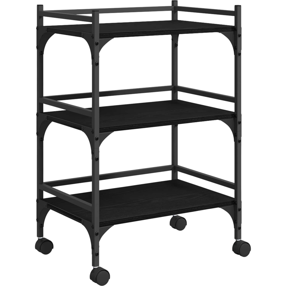vidaXL 3 Shelf Black Oak Kitchen Trolley Image 2