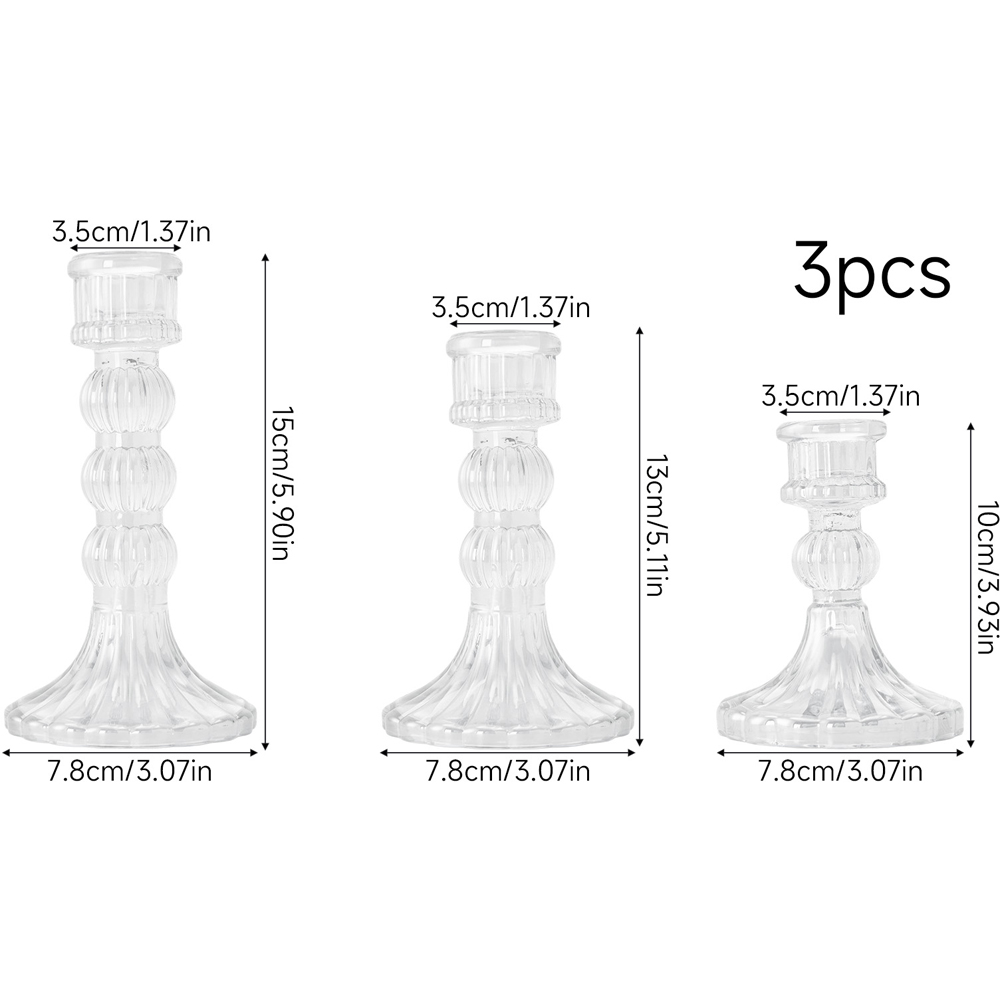 Living and Home Clear Glass Fluted Candlestick Holder Set of 3 Image 9