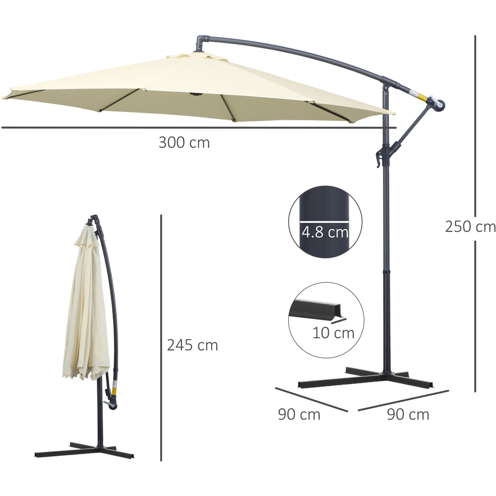 Outsunny Cream Crank and Tilt Cantilever Banana Parasol with Cross Base 3m Image 7