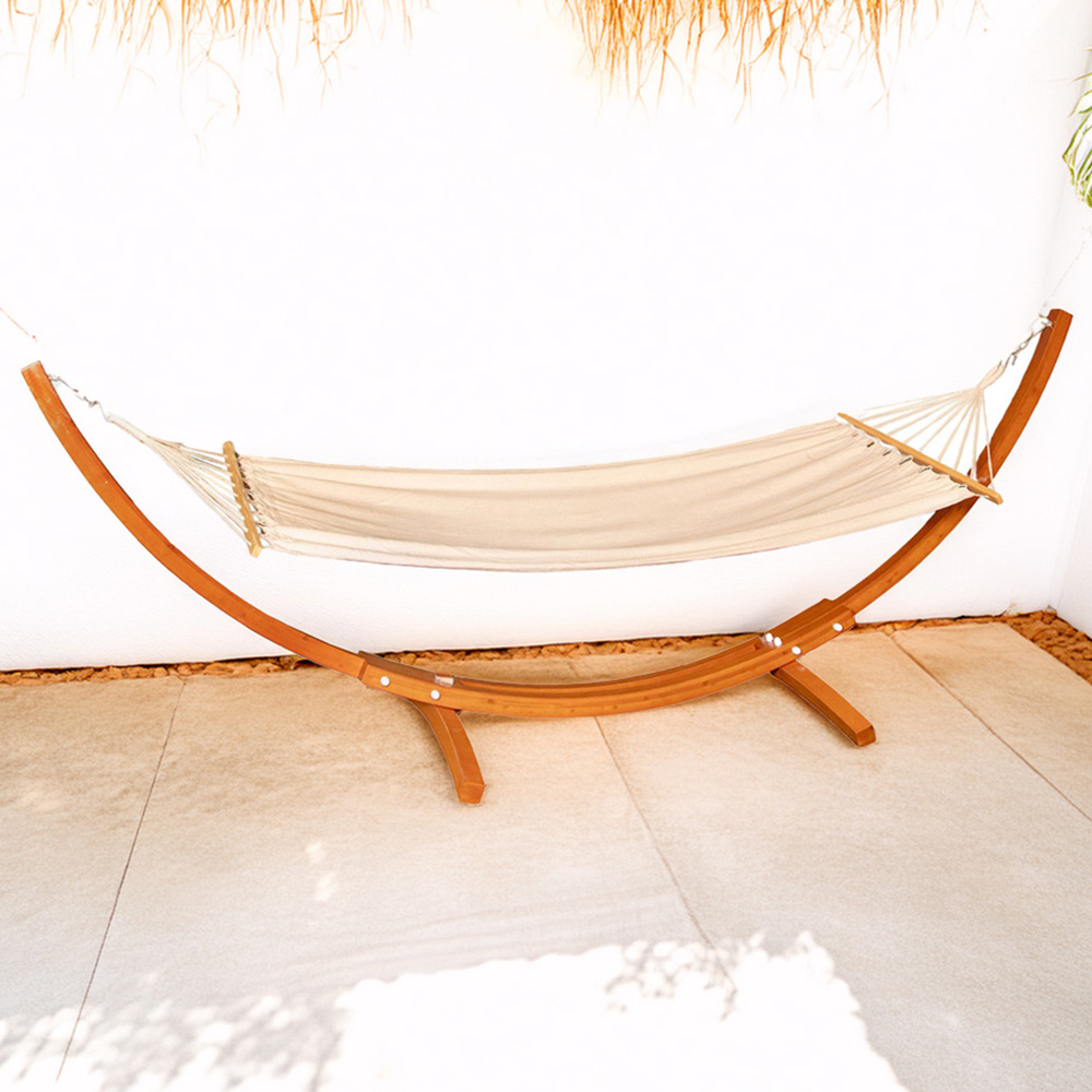 Samuel Alexander Palermo Single Seater Cream Freestanding Garden Hammock with Larch Wood Arc Stand Image 1