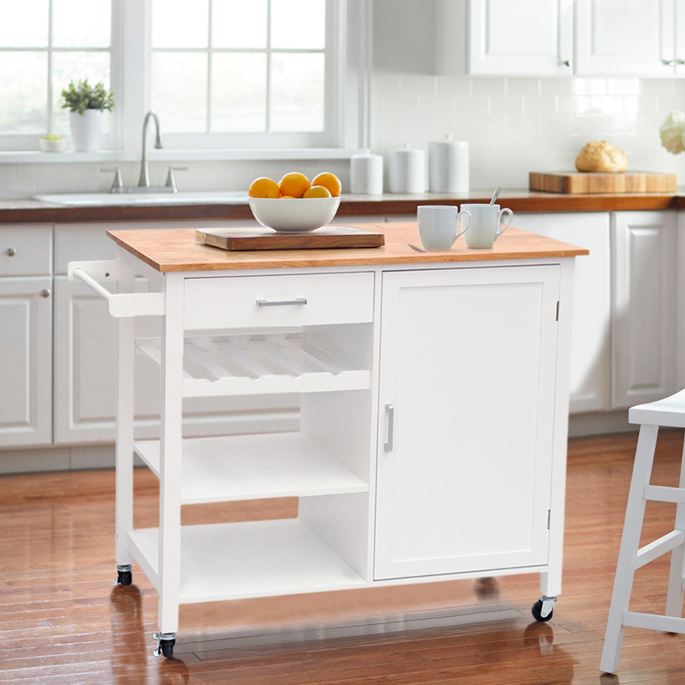 Living and Home Wooden Rolling Kitchen Island Trolley Image 7