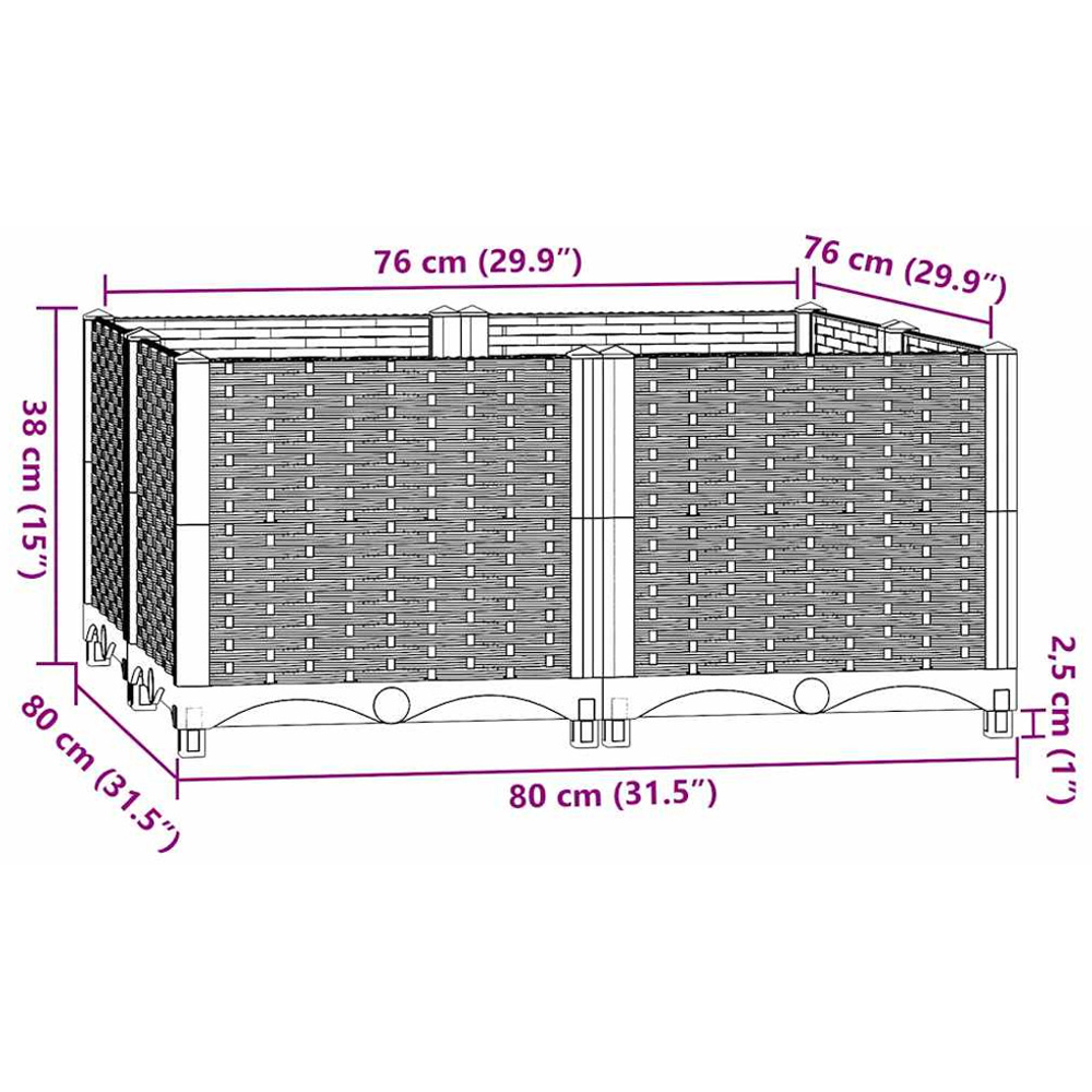 vidaXL Grey Polypropylene Raised Garden Bed 38 x 80 x 80cm Image 6