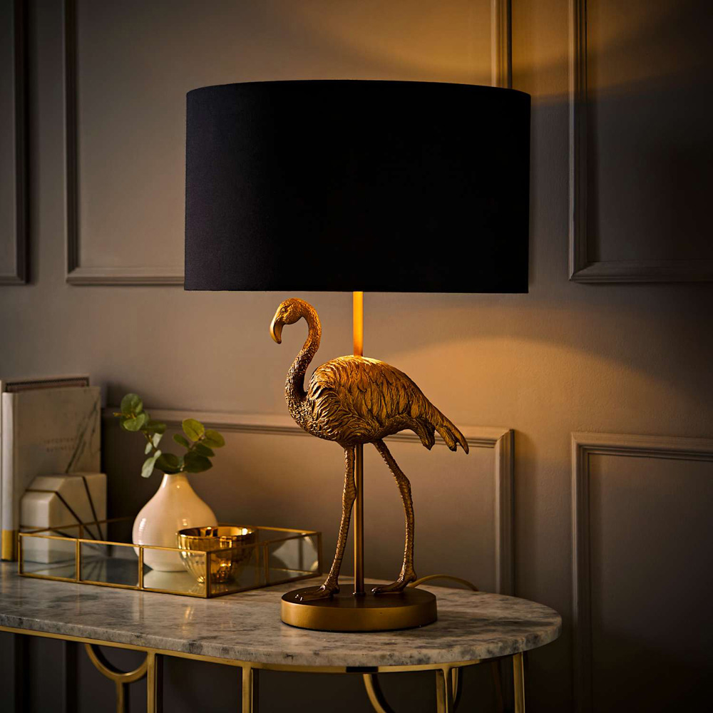 ValueLights Flo Flamingo Black and Gold Inner Shade Bronze Table Lamp with Bulb Image 2