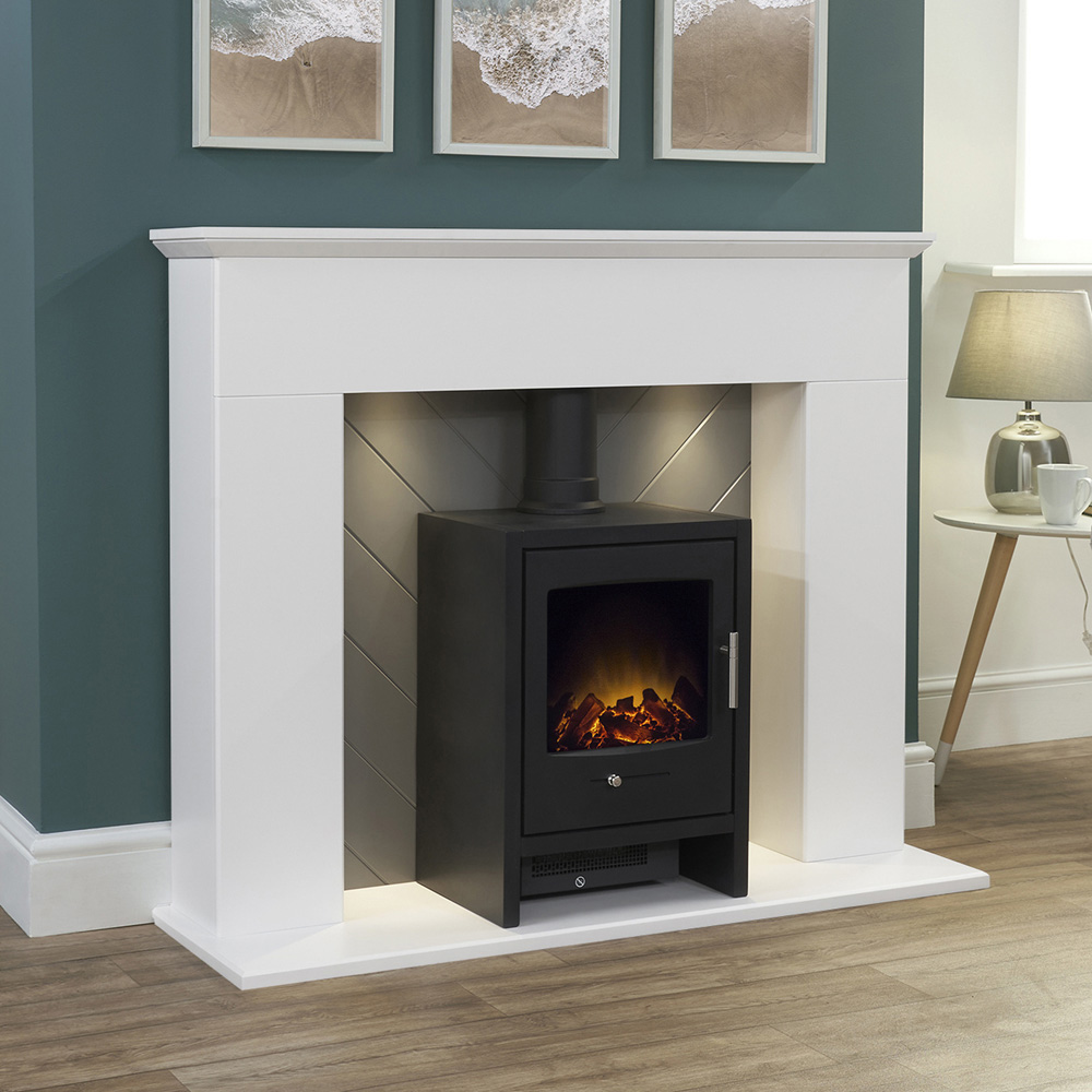 Adam Corinth Pure White and Grey Fireplace Suite with Bergen Electric Stove 48 inch Image 7