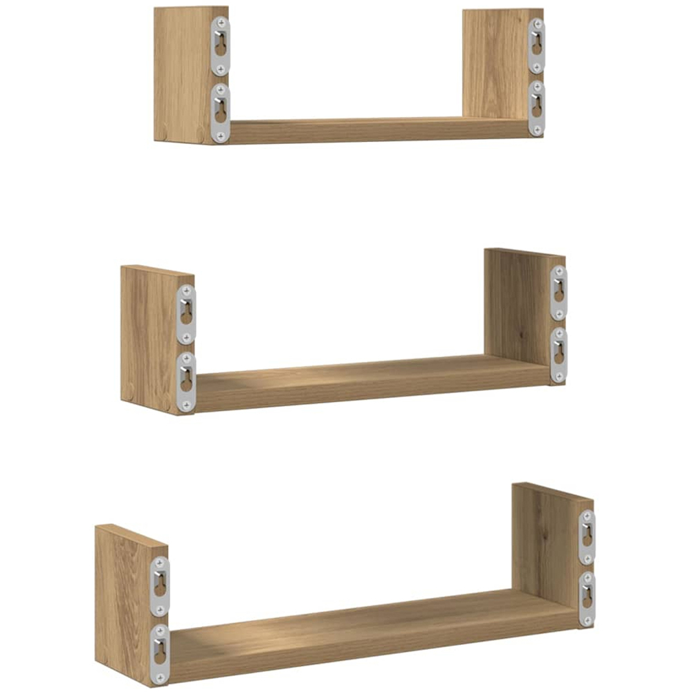 vidaXL Artisian Oak Wall Shelf Set of 3 Image 5
