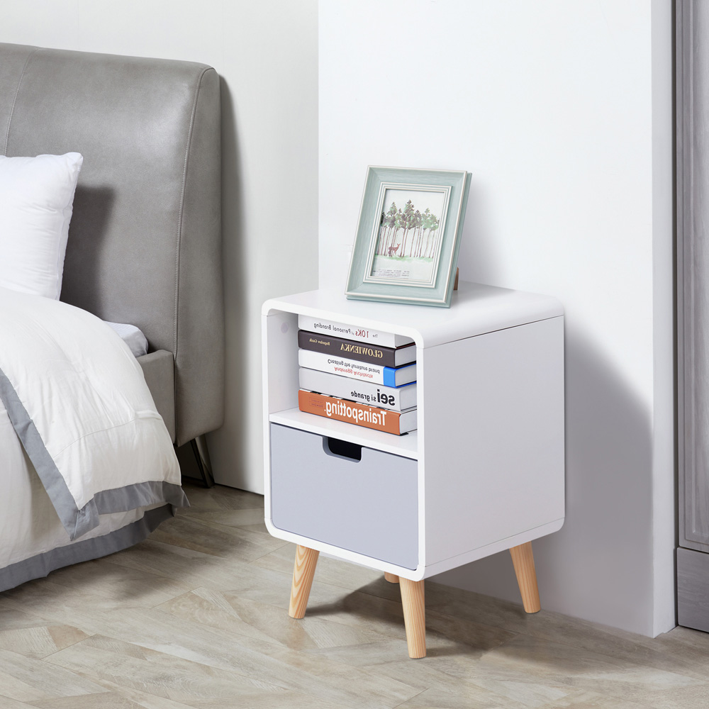 Portland Single Drawer White and Grey Wooden Bedside Table Image 3