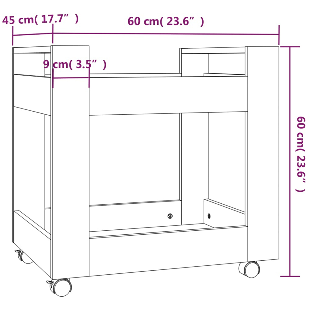 vidaXL 2 Shelf Grey Sonoma Wooden Desk Trolley Image 8