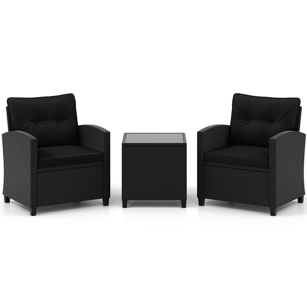 Costway 2 Seater Black Rattan Patio Furniture Set with Cushion Image 2