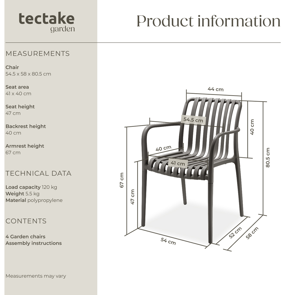 tectake Alcudia Set of 4 Anthracite Garden Chair Image 9