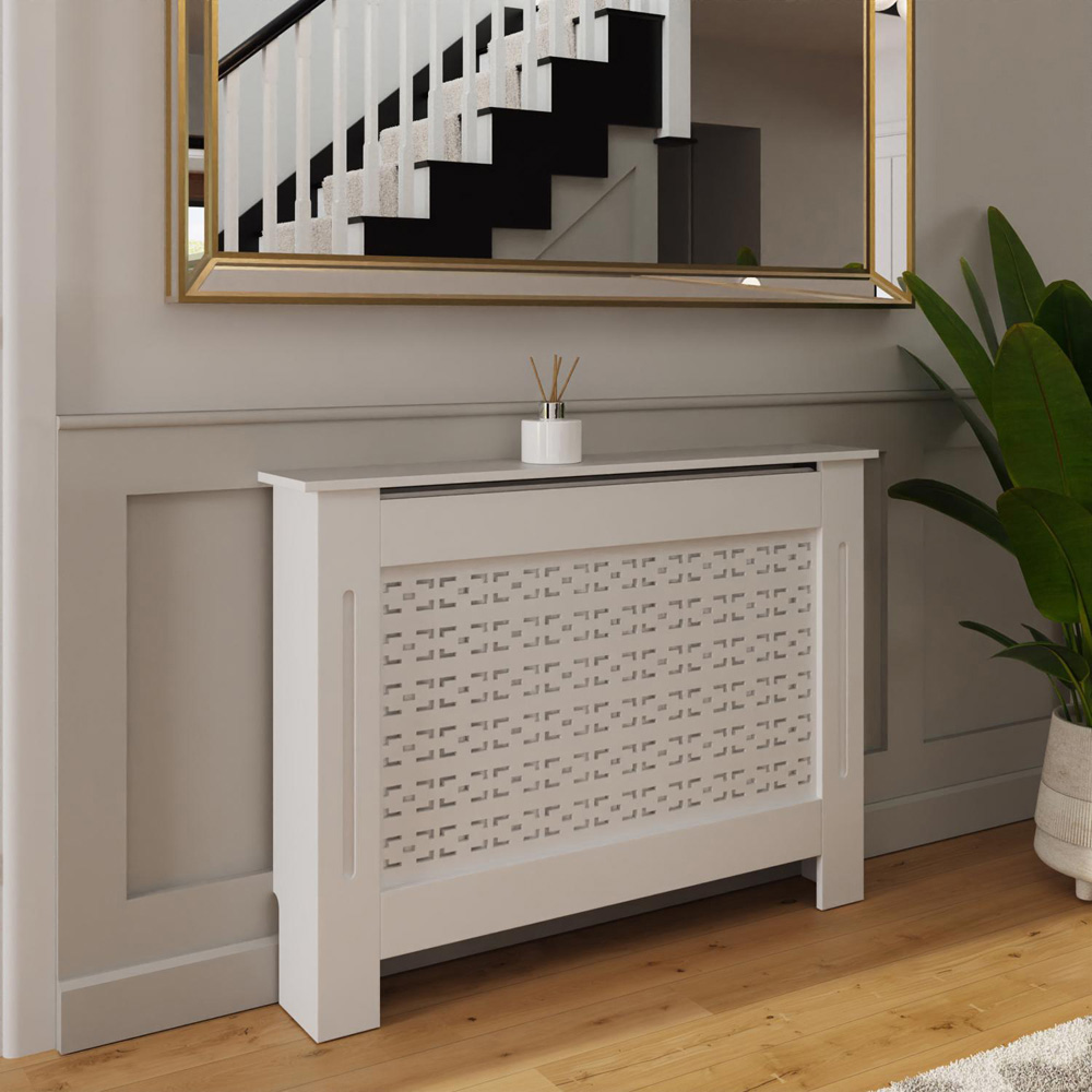 FWStyle White Geometric Pattern MDF Radiator Cover Medium Image 2