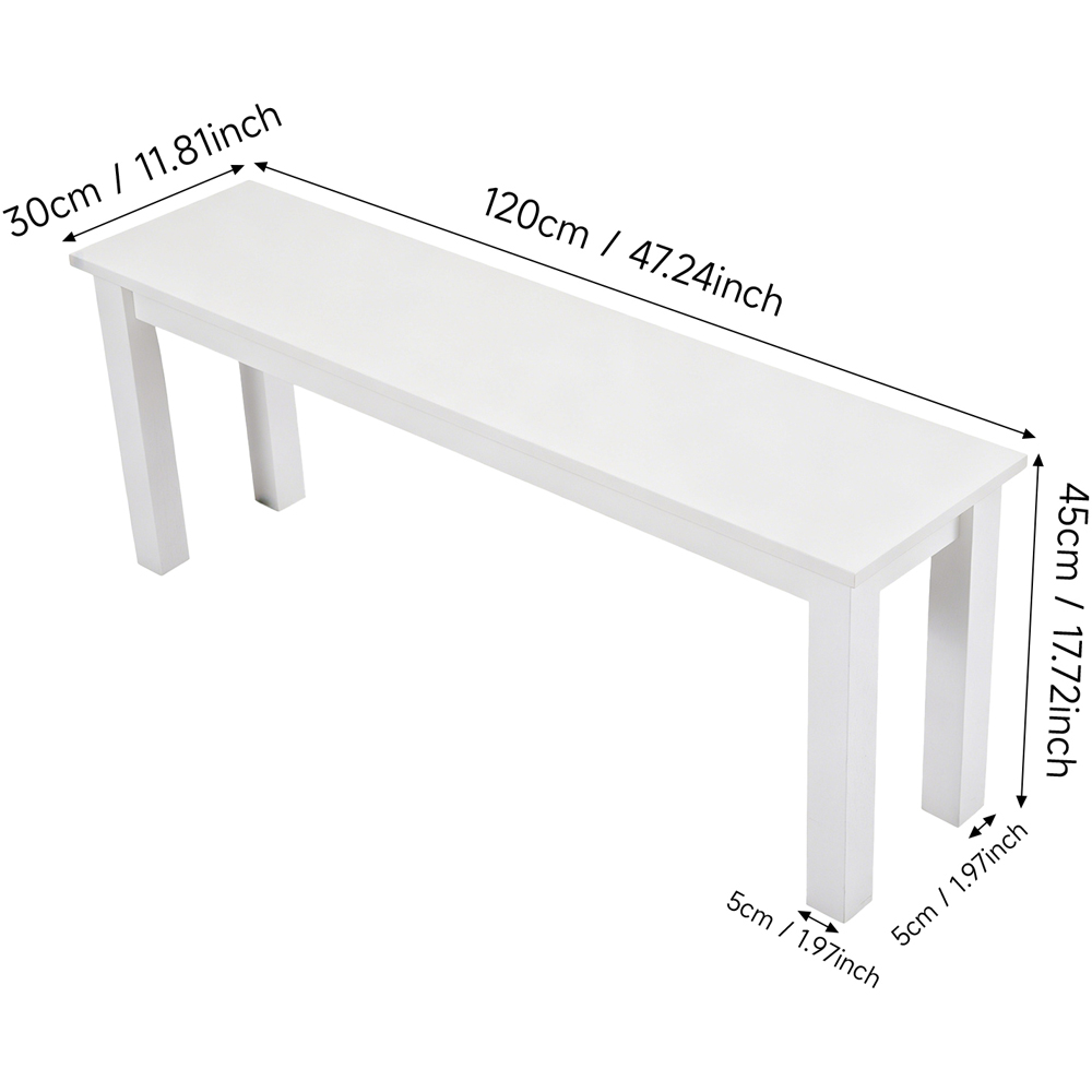 Living and Home White Wood Grain Bench with Pine Legs Image 9