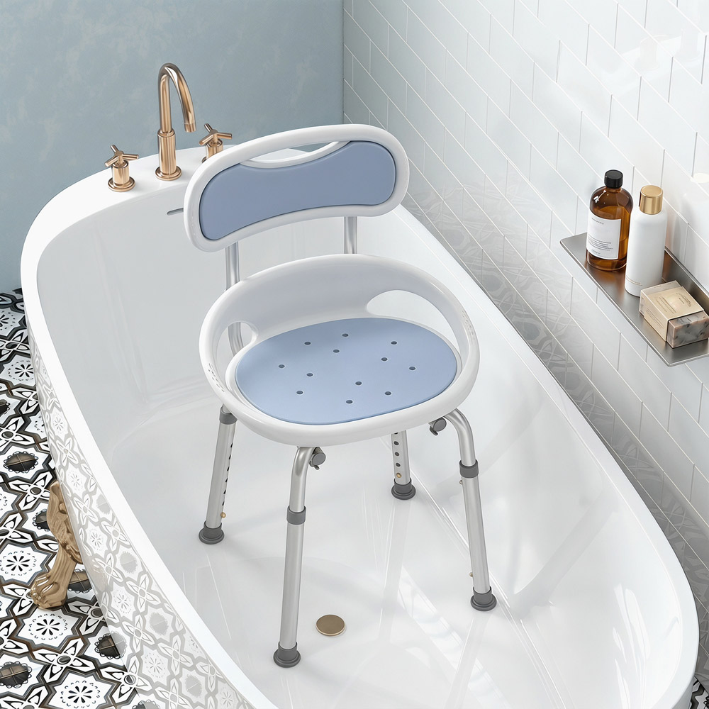 HOMCOM Back Height Adjustable Shower Chair with Side Support Image 3