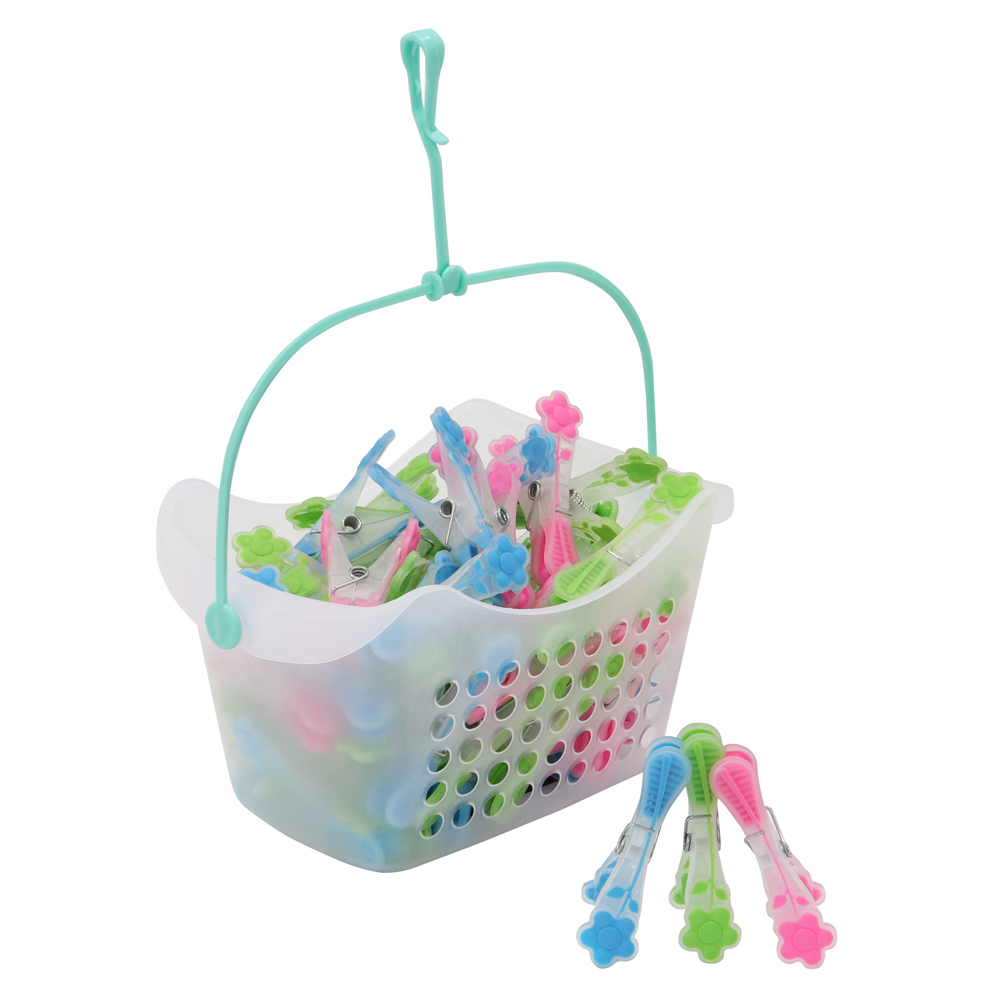 JVL Prism Soft Touch Flower Pegs and Peg Basket in Assorted Style 72 Pack Image 1