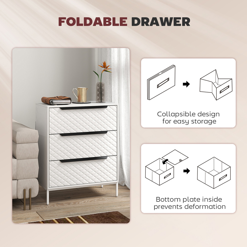 Portland 3 Fabric Drawer White Chest of Drawers Image 6