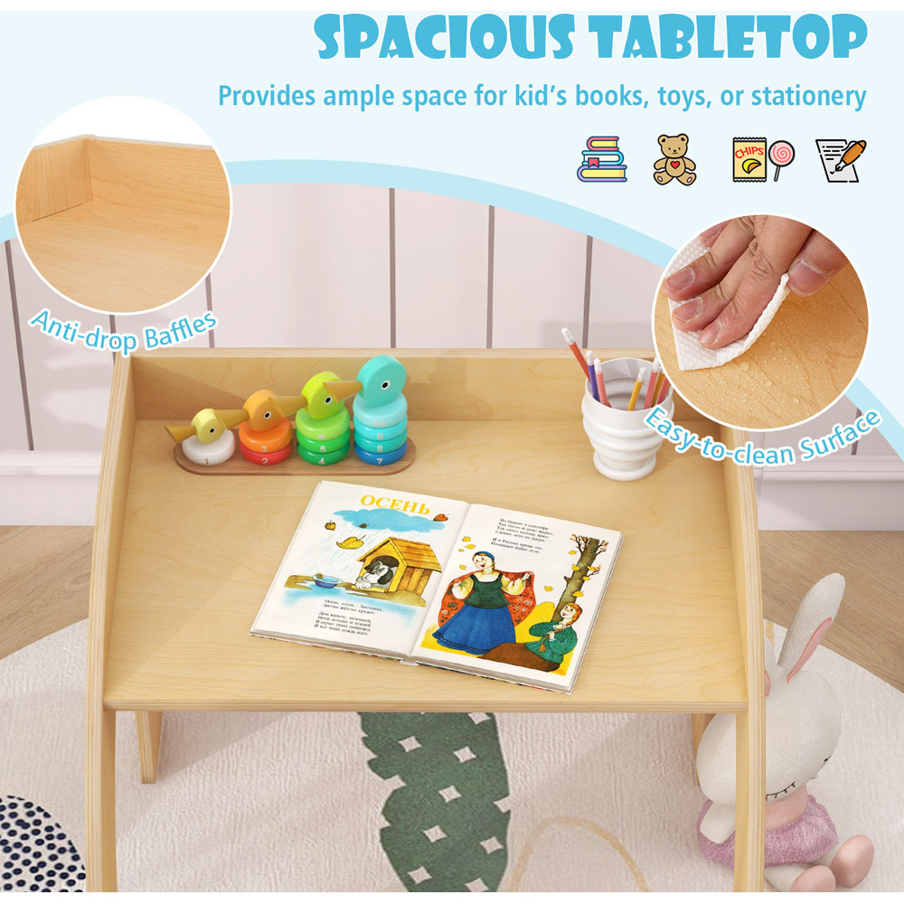 Costway Natural Wooded Toddler Kids Desk Set Image 7