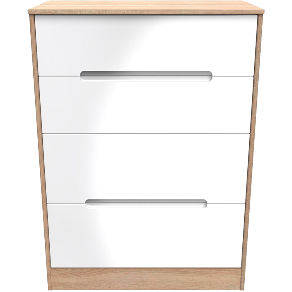 Crowndale Monaco 4 Drawer White Gloss and Bardolino Oak Deep Chest of Drawers Ready Assembled Image 2
