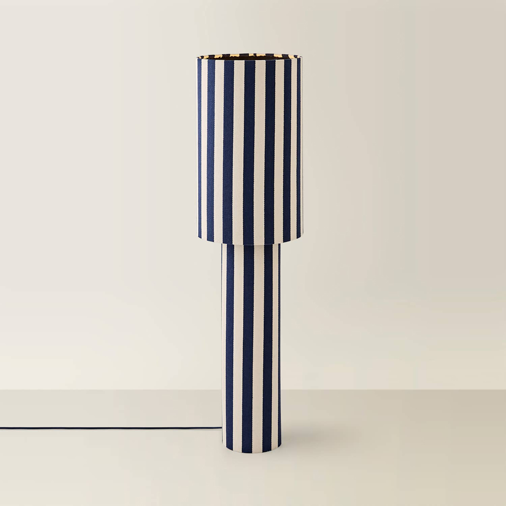 ValueLights Florence Navy Blue Pinstripe Linen LED Midi Floor Lamp with Bulb Image 4