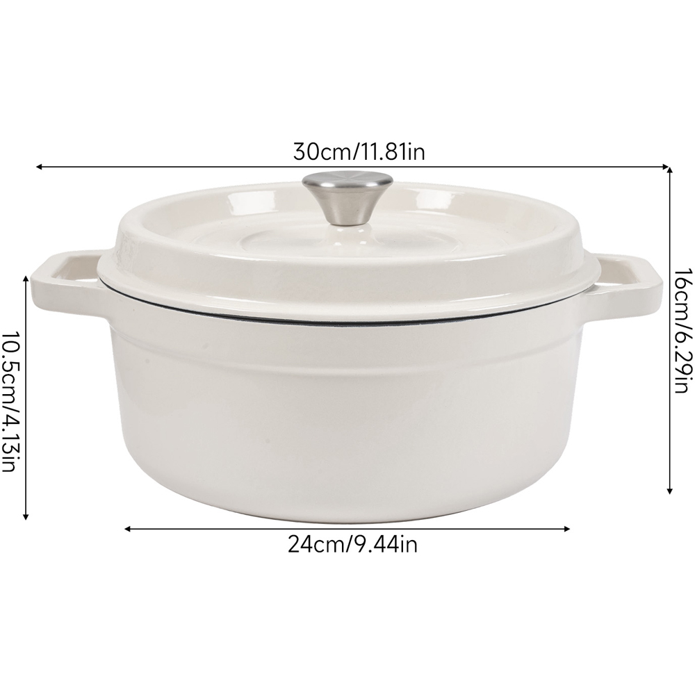 Living and Home Beige White Enamelled Cast Iron Dutch Oven Pot 4L Image 8