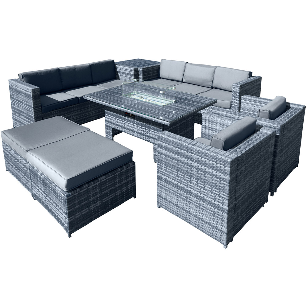 Oseasons Malta 10 Seater Ocean Grey Rattan Rising Firepit U-Shape Sofa Set with 2 Footstool Image 2