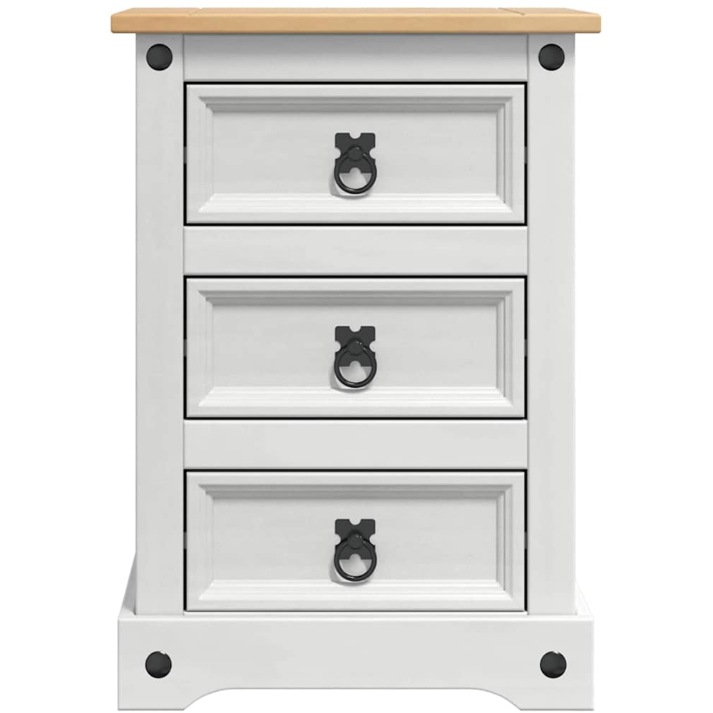 vidaXL Corona 3 Drawer White Solid Pine Wood Wide Bedside Table Image 4