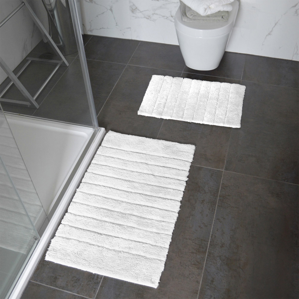 Allure Bath Fashions White Ribbed Bath Mat Set 2 Piece Image 2