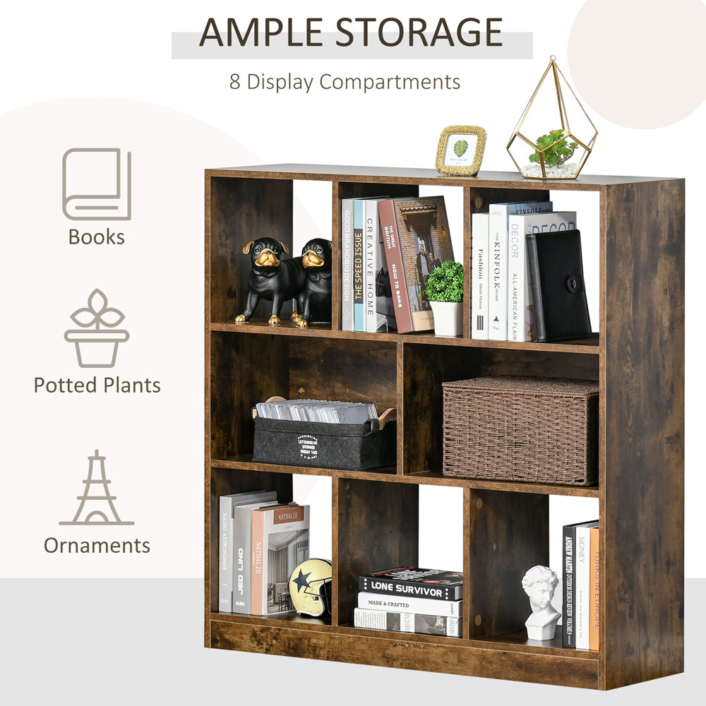 HOMCOM 3 Shelf Rustic Brown Bookcase Image 6